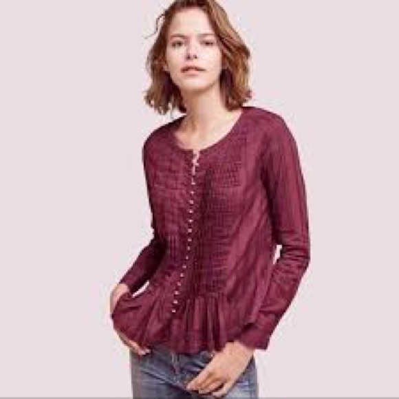 Anthropologie Tops - Anthropologie Maeve Gelise Pintuck Button Front Long Sleeve Blouse